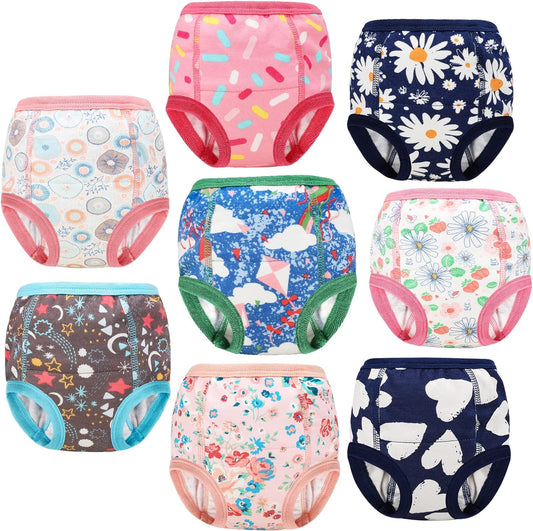 8 Packs Potty Training Pants Cotton Absorbent Training Underwear for Toddler Boy and Girls 2T-9T