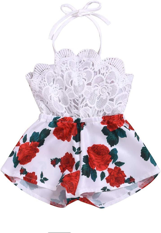 Baby Girl One-Piece Romper Clothes Halter Newborn Onesie Dress Floral Jumpsuit Sunsuit Embroidery Outfit